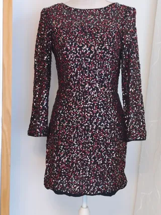 Vestido corto lentejuelas manga larga