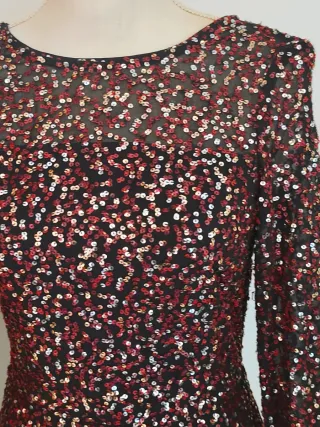 Vestido corto lentejuelas manga larga