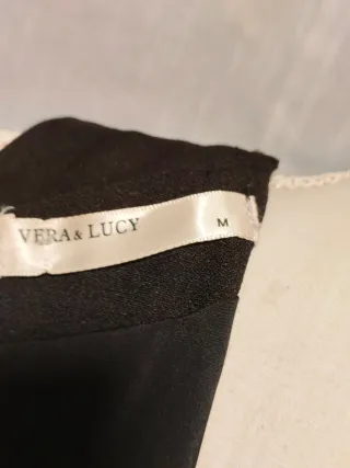 Vestido negro encaje pedrería plata