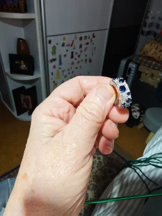 Anillo circonitas azules y plata