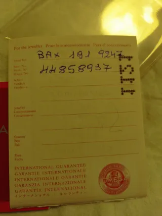 Omega Istruzioni e Garanzia Vintage