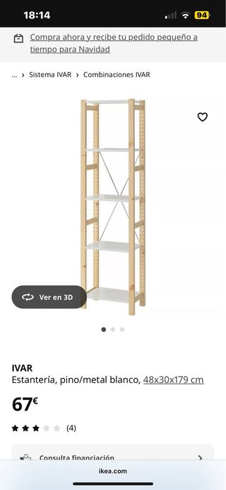 Estantería IVAR pino/metal blanco