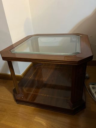 Mesa auxiliar madera y cristal