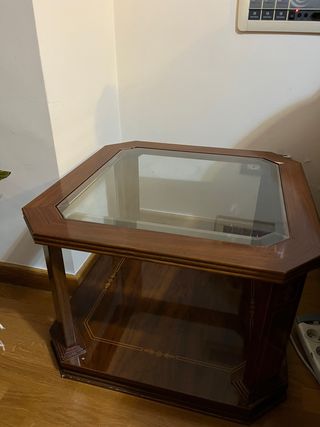 Mesa auxiliar madera y cristal