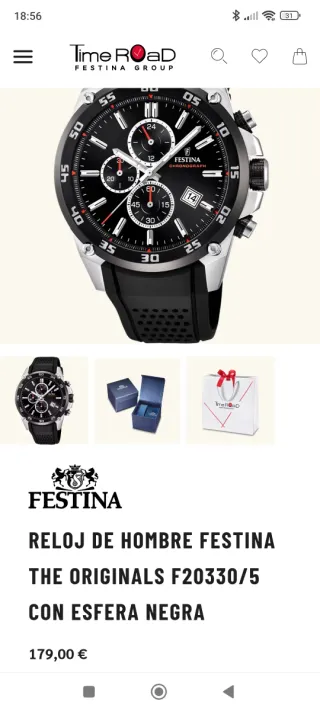 Reloj Festina Cronógrafo Negro y Plateado. Nuevo.