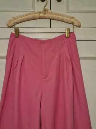 Pantalón Zara Wide Leg Fucsia Tiro Alto