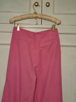 Pantalón Zara Wide Leg Fucsia Tiro Alto