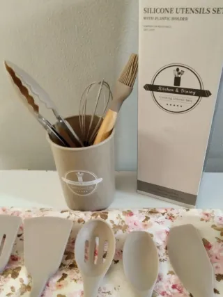 Set 12 Mestoli Cucina Silicone e Legno