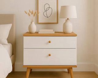 Comodino bianco e legno