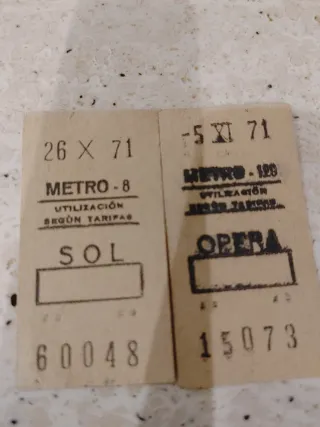Billete Metro Madrid 1971