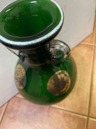 Jarrón Veneciano Vintage Cristal Verde Dorado