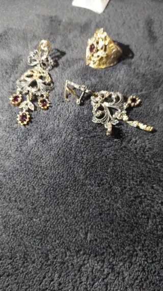 Conjunto Anillo y Pendientes Vintage Oro Púrpura