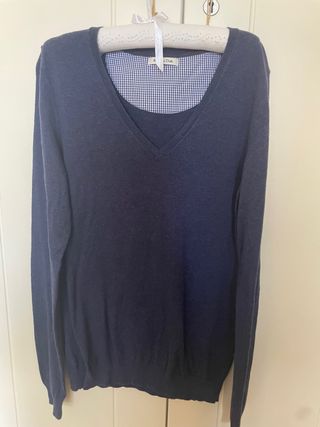 Jersey Massimo Dutti cuello pico azul
