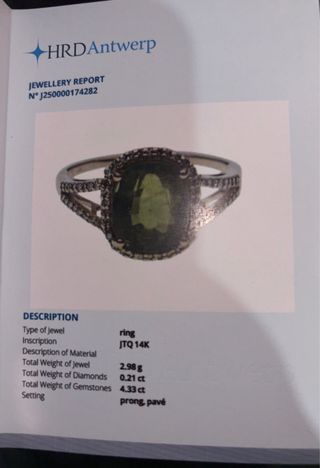 Anillo Oro 14k Zafiro Verde y Diamantes