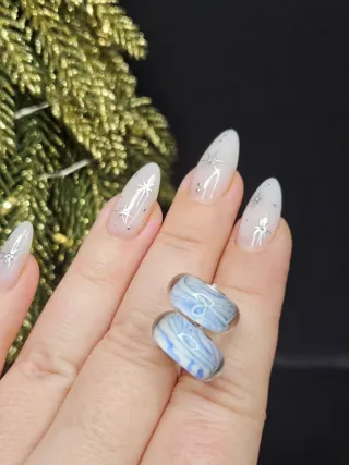 Charm Cristal Murano Azul y Blanco Plata 925