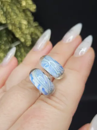 Charm Cristal Murano Azul y Blanco Plata 925