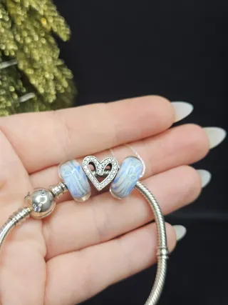 Charm Cristal Murano Azul y Blanco Plata 925