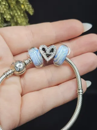 Charm Cristal Murano Azul y Blanco Plata 925