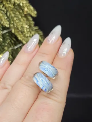 Charm Cristal Murano Azul y Blanco Plata 925