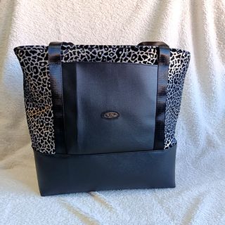 Bolso Tote Terciopelo Leopardo Polipiel Negro