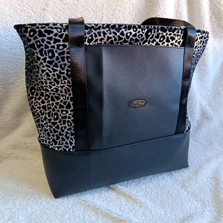 Bolso Tote Terciopelo Leopardo Polipiel Negro