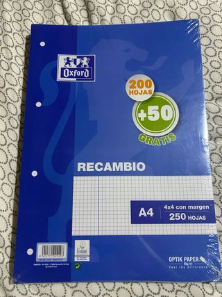 Recambio Hojas Oxford A4 250 Hojas