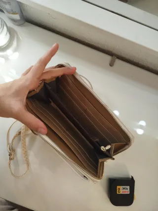 Bolso Cartera Móvil y Tarjeteros Beige/Blanco