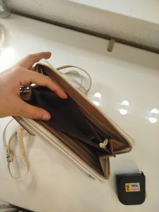 Bolso Cartera Móvil y Tarjeteros Beige/Blanco