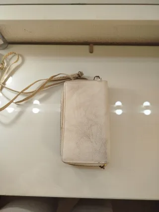 Bolso Cartera Móvil y Tarjeteros Beige/Blanco