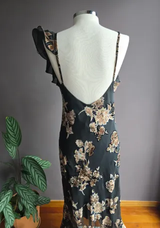 Vestido largo negro flores vintage auténtico