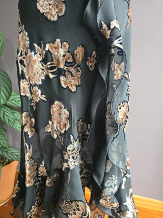 Vestido largo negro flores vintage auténtico