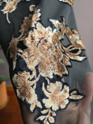 Vestido largo negro flores vintage auténtico