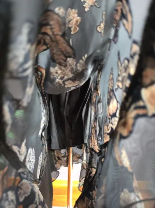 Vestido largo negro flores vintage auténtico