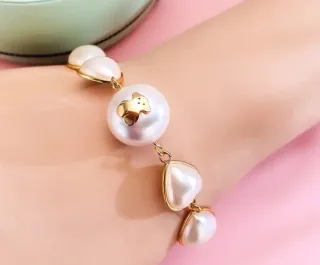 Pulsera Tous Corazones Perla Oso Dorado