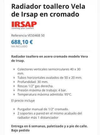 Radiador Toallero IRSAP cromado