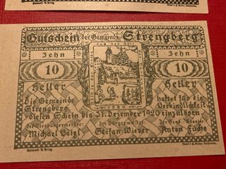 Austria 1920 Notgeld 20 y 10 Heller Strengberg