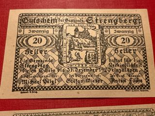 Austria 1920 Notgeld 20 y 10 Heller Strengberg