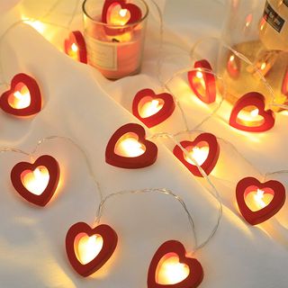 Guirnalda Corazones Madera Rojos LED