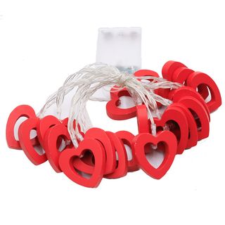 Guirnalda Corazones Madera Rojos LED