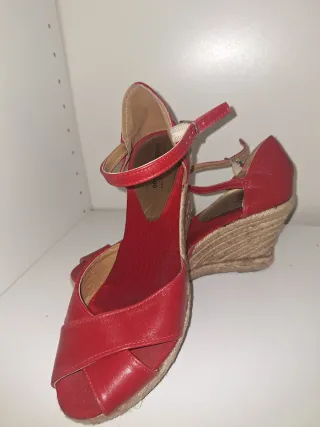 Zapatillas esparto y piel mujer rojas T38