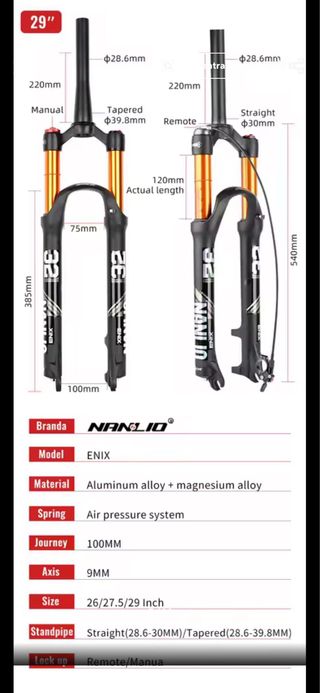 Forcella MTB Nanlio ENIX 29 Alluminio/Magnesio