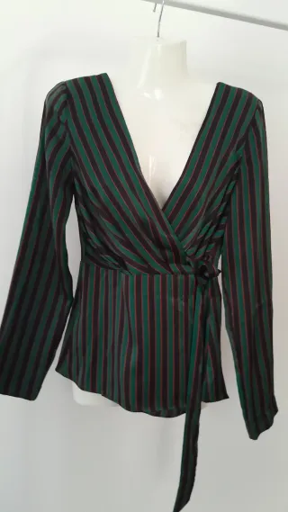 Camisa Zara fiesta rayas verde/marrón XS