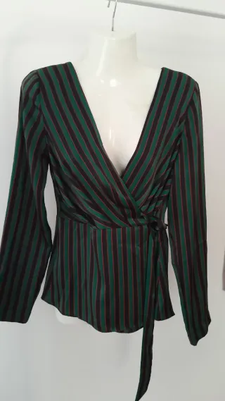 Camisa Zara fiesta rayas verde/marrón XS