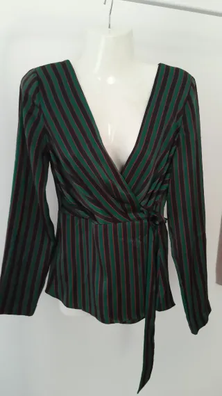 Camisa Zara fiesta rayas verde/marrón XS