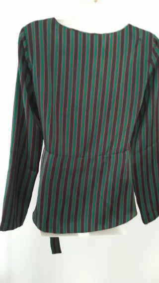 Camisa Zara fiesta rayas verde/marrón XS