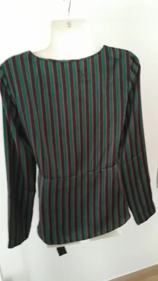 Camisa Zara fiesta rayas verde/marrón XS