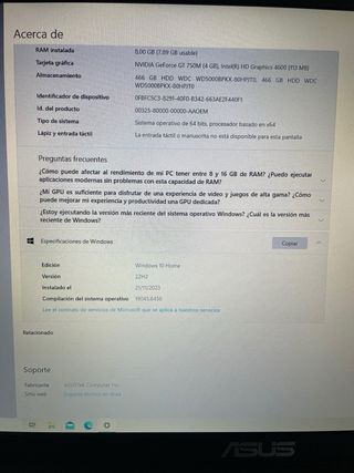 Portátil Asus N750j Plata