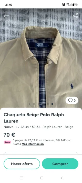 Chaqueta Polo Ralph Lauren Negra Talla M
