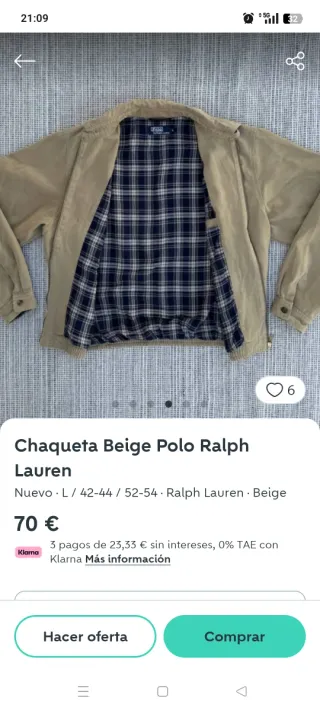Chaqueta Polo Ralph Lauren Negra Talla M