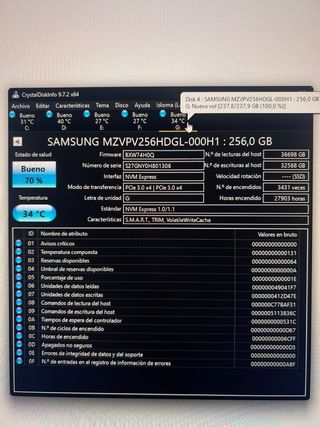 SSD NVMe M.2 Samsung 256 GB